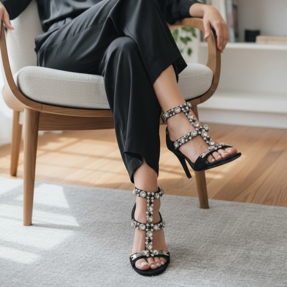 BCBGeneration Black Crystal Embellished Heels